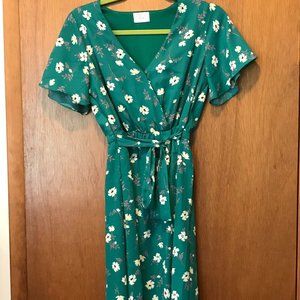 Sienna Sky Flutter Sleeve Green Floral High-Low Dress